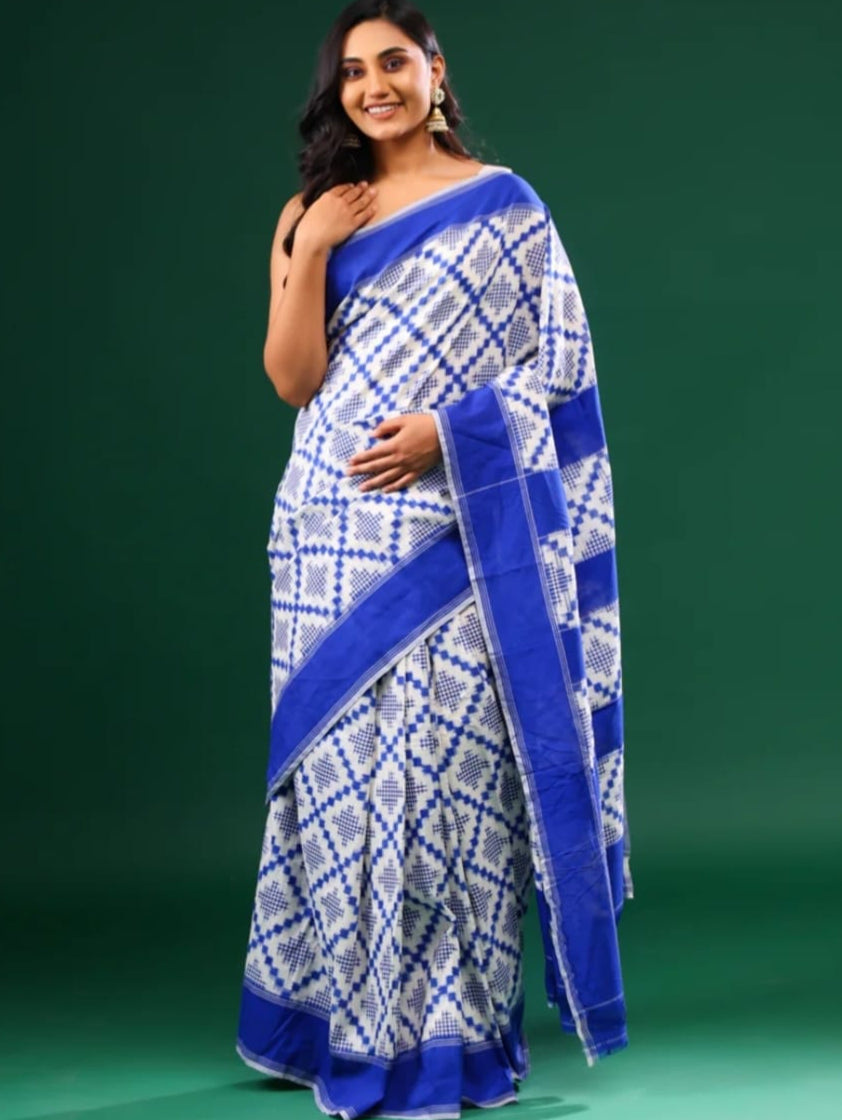 Authentic Telia Rumal Handloom Cotton Saree - Traditional Ikat Weave from Puttapaka