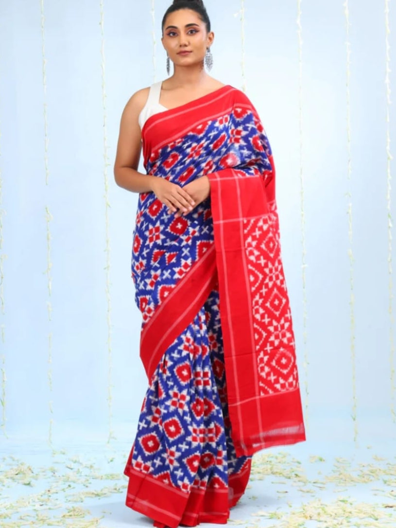 Authentic Telia Rumal Handloom Cotton Saree - Traditional Ikat Weave from Puttapaka