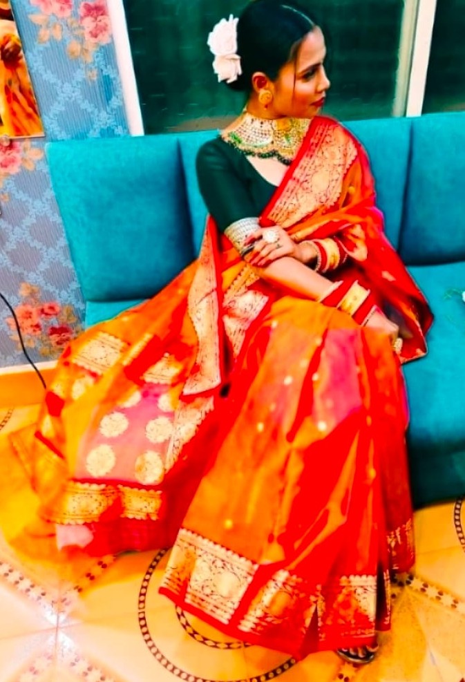 Authentic Katan Organza Silk Chanderi Handloom Saree – Orange Festive Elegance