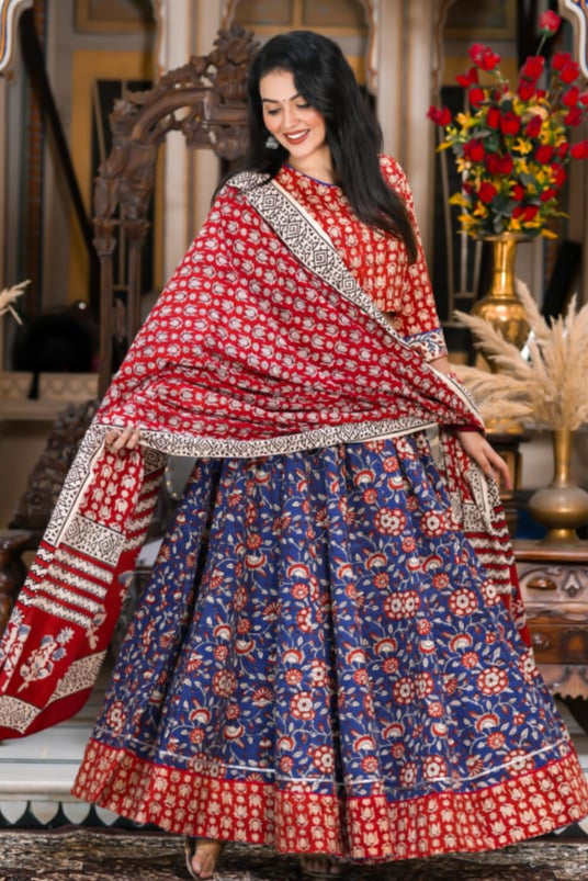 Hand Block Printed Lehenga Choli with Dupatta – Navratri Collection