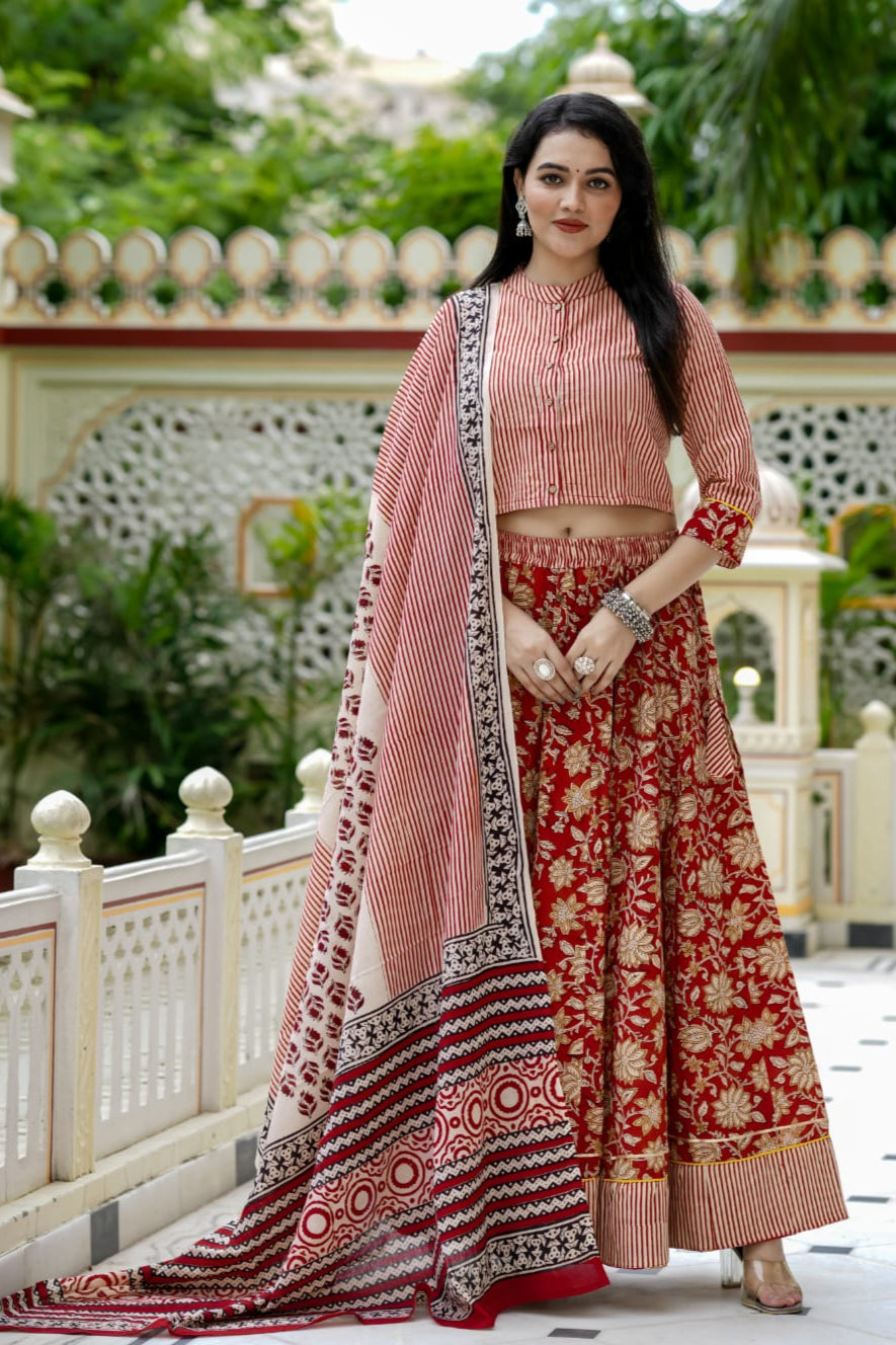 Hand Block Printed Lehenga Choli with Dupatta – Navratri Collection