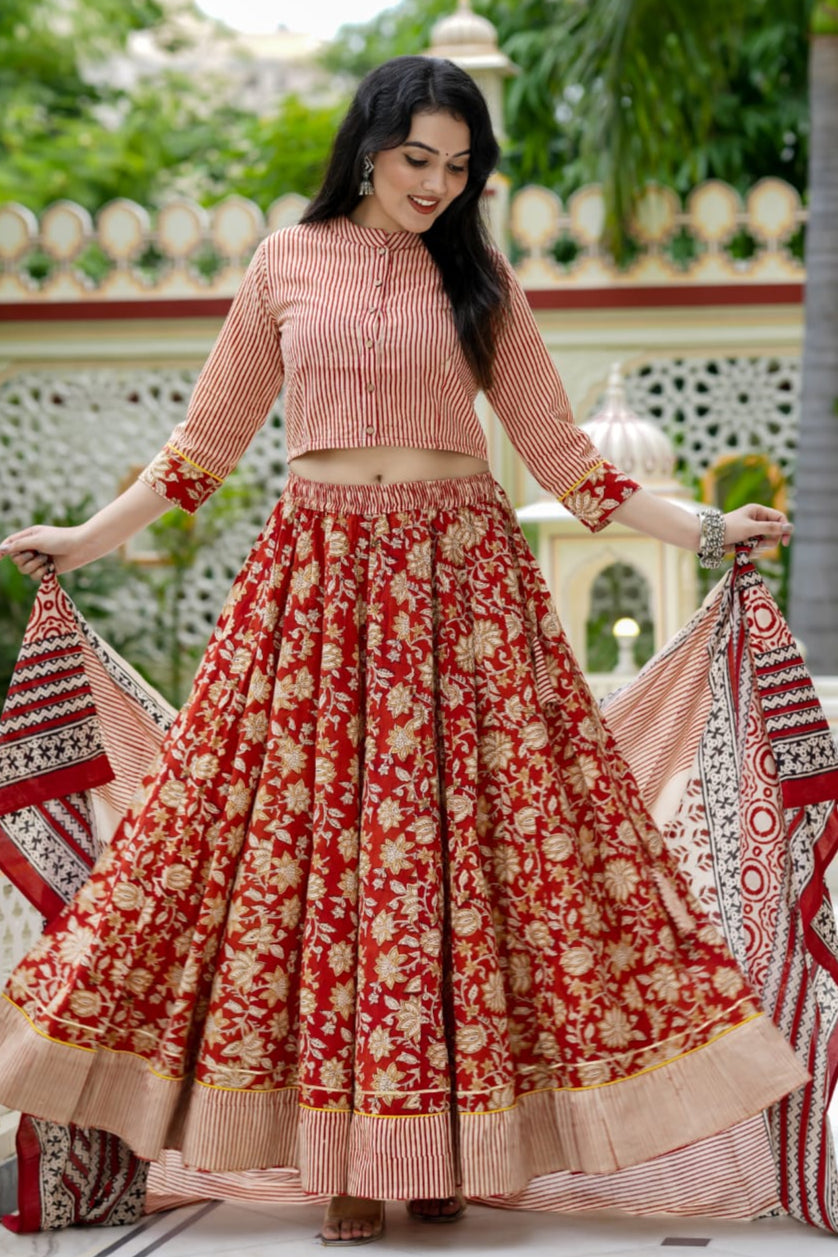 Hand Block Printed Lehenga Choli with Dupatta – Navratri Collection