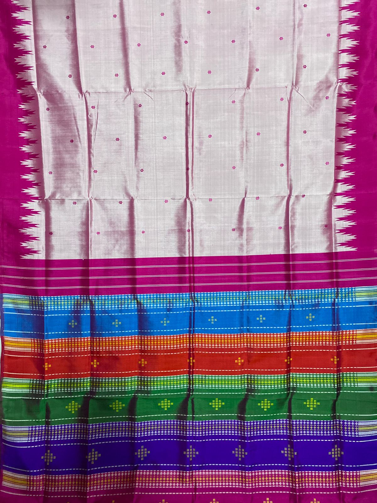 Gorgeous Baby Pink Dual Tone Berhampuri Silk Saree With Rani Pink Border