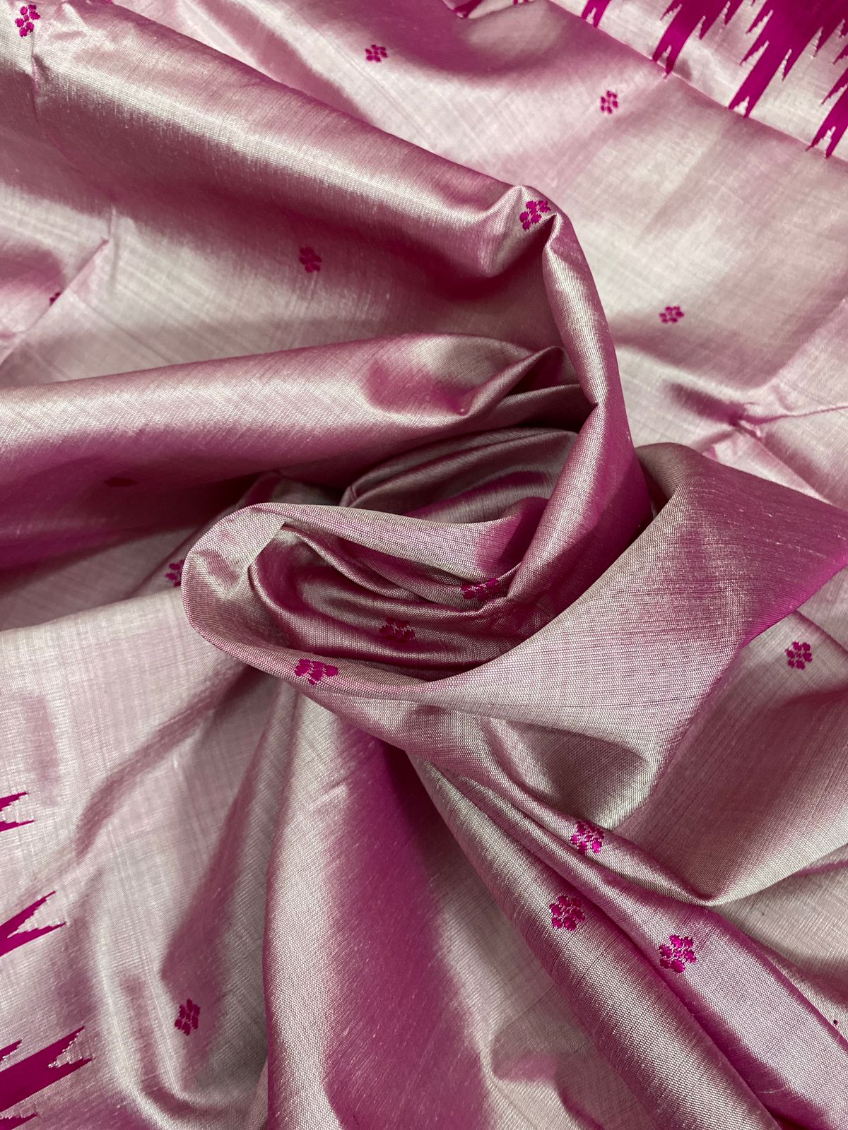 Gorgeous Baby Pink Dual Tone Berhampuri Silk Saree With Rani Pink Border