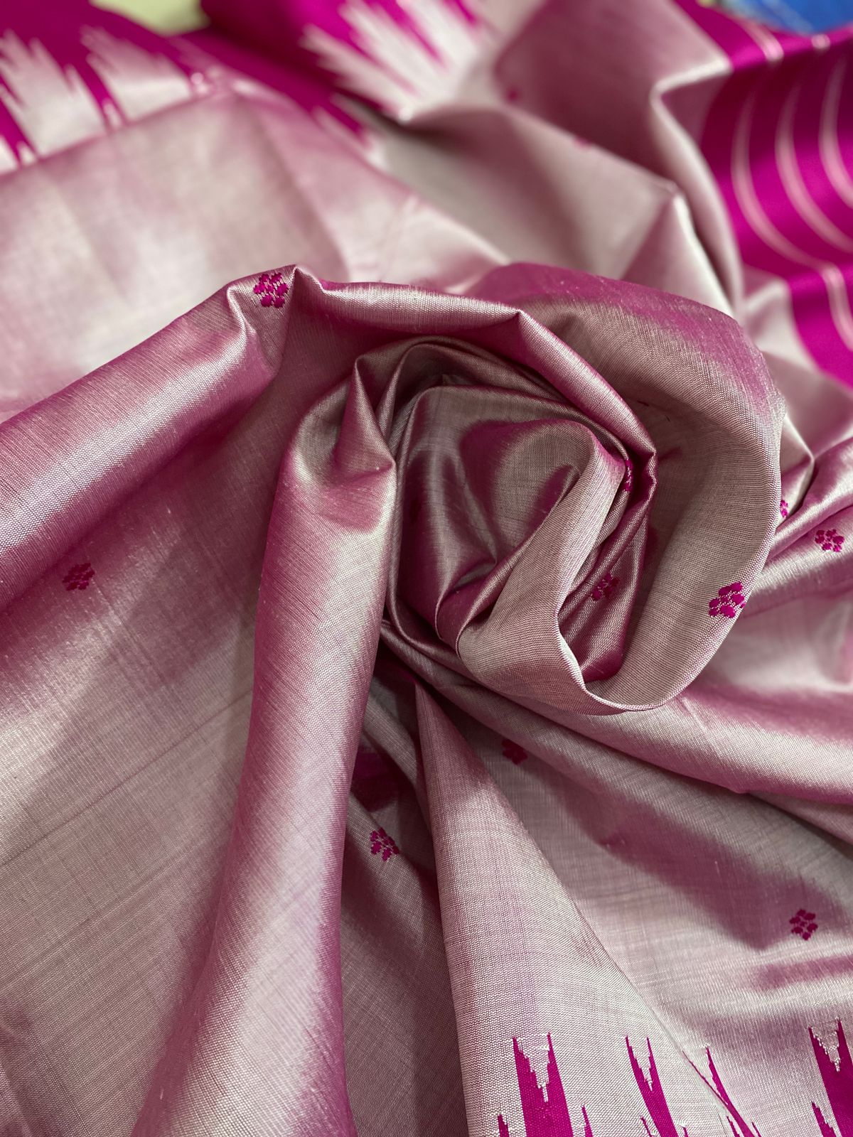 Gorgeous Baby Pink Dual Tone Berhampuri Silk Saree With Rani Pink Border