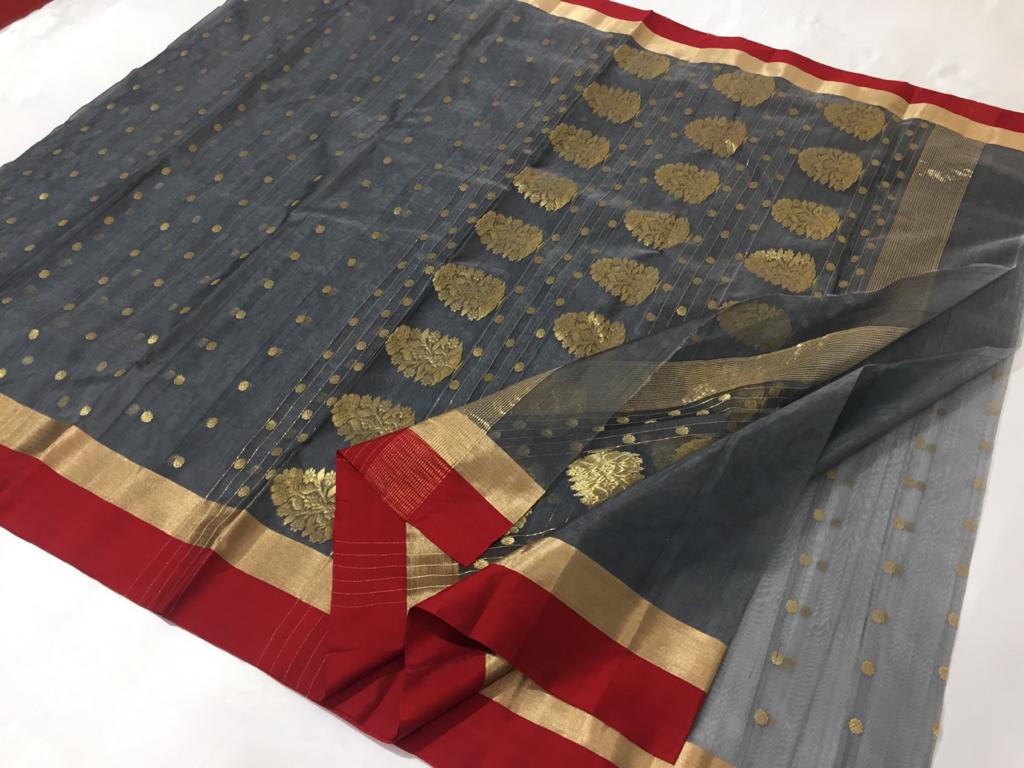 Chanderi Handloom Handwoven Katan Organza Silk Saree