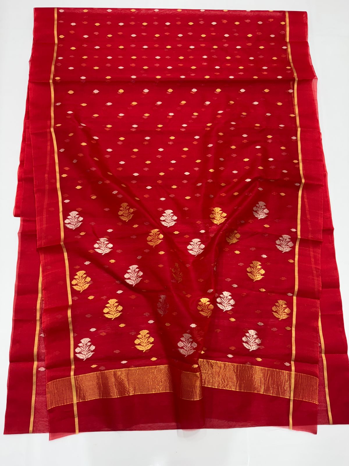 Radiant Red Katan Silk Resham Border Saree