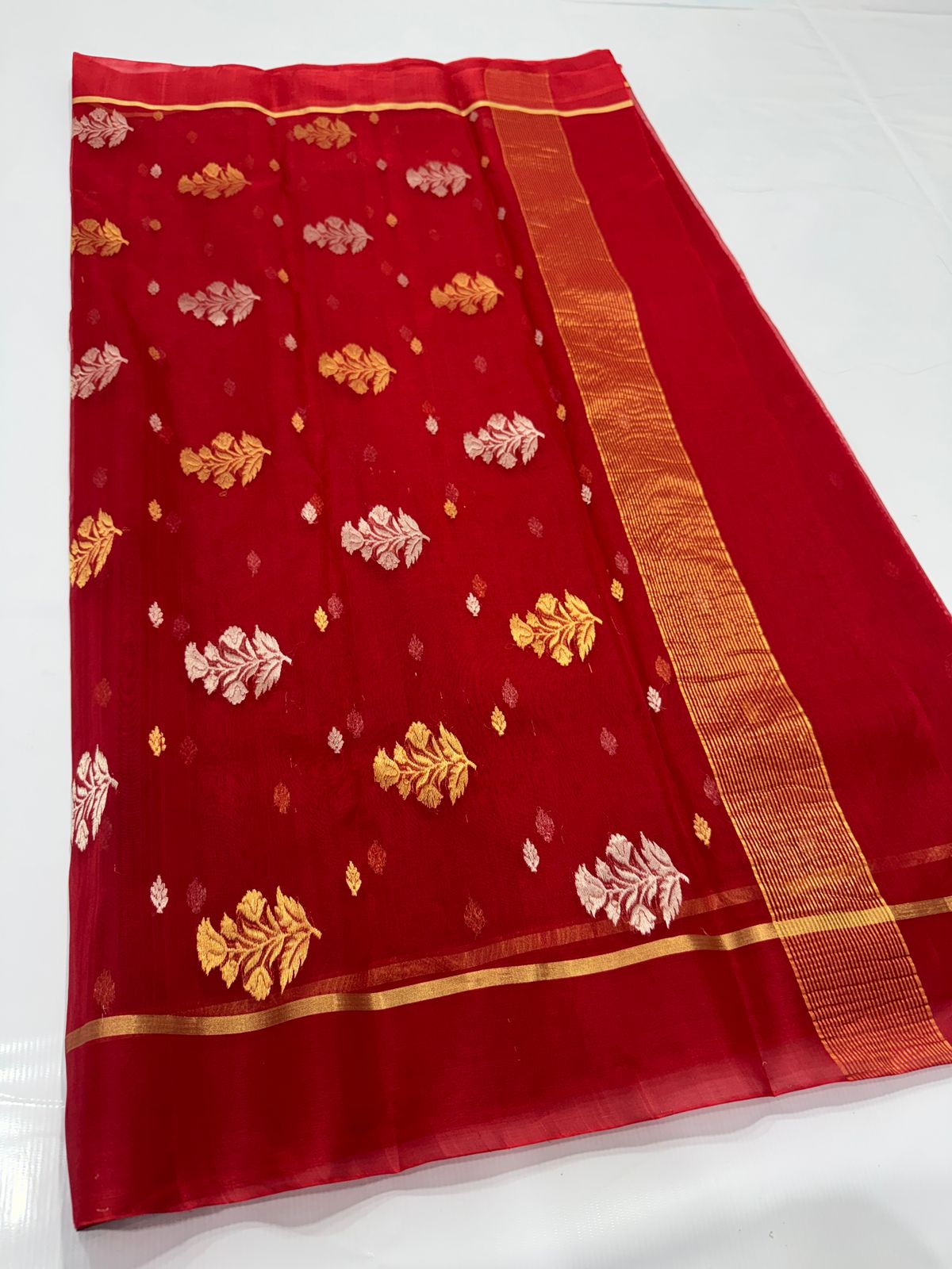 Radiant Red Katan Silk Resham Border Saree