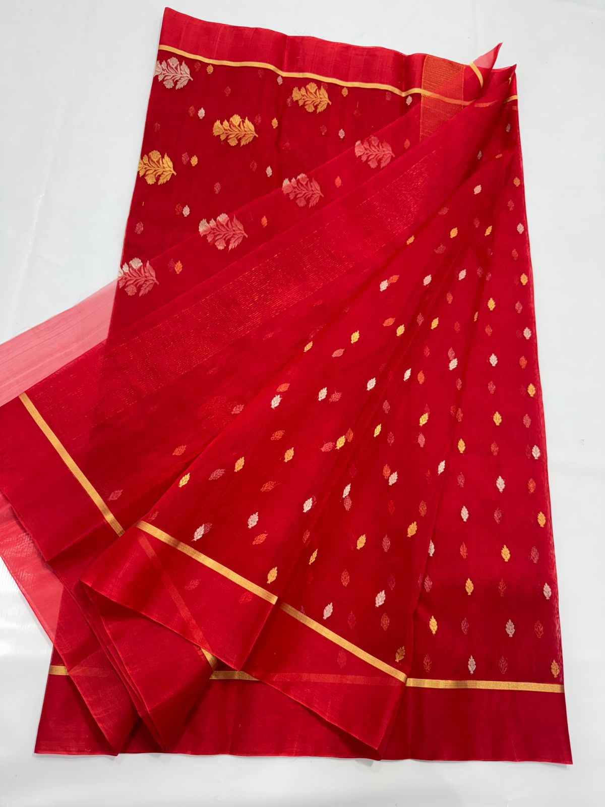 Radiant Red Katan Silk Resham Border Saree
