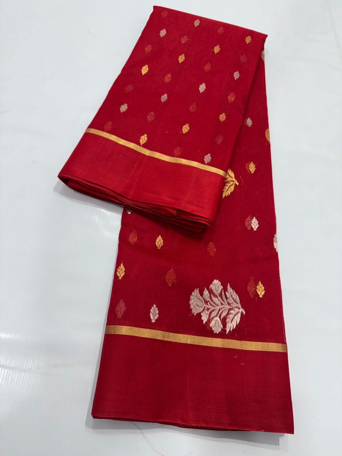 Radiant Red Katan Silk Resham Border Saree