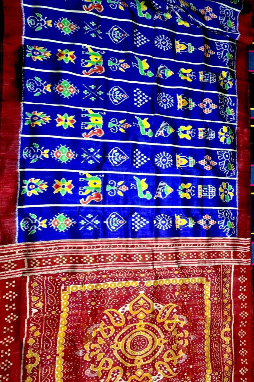 Blue Nabakothi Khandua Silk Saree – Authentic Handloom from Odisha