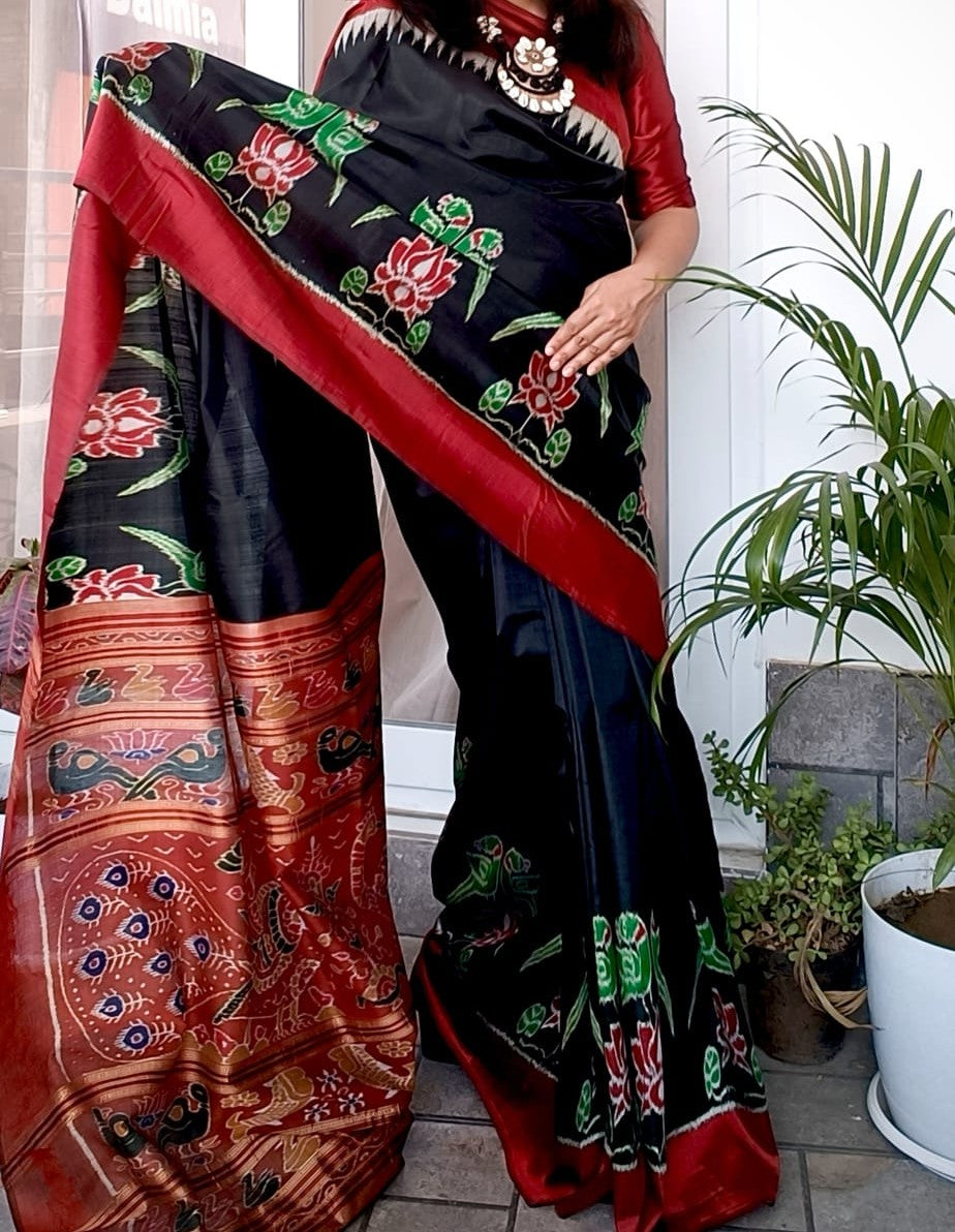 Black Khandua Silk Handloom Saree