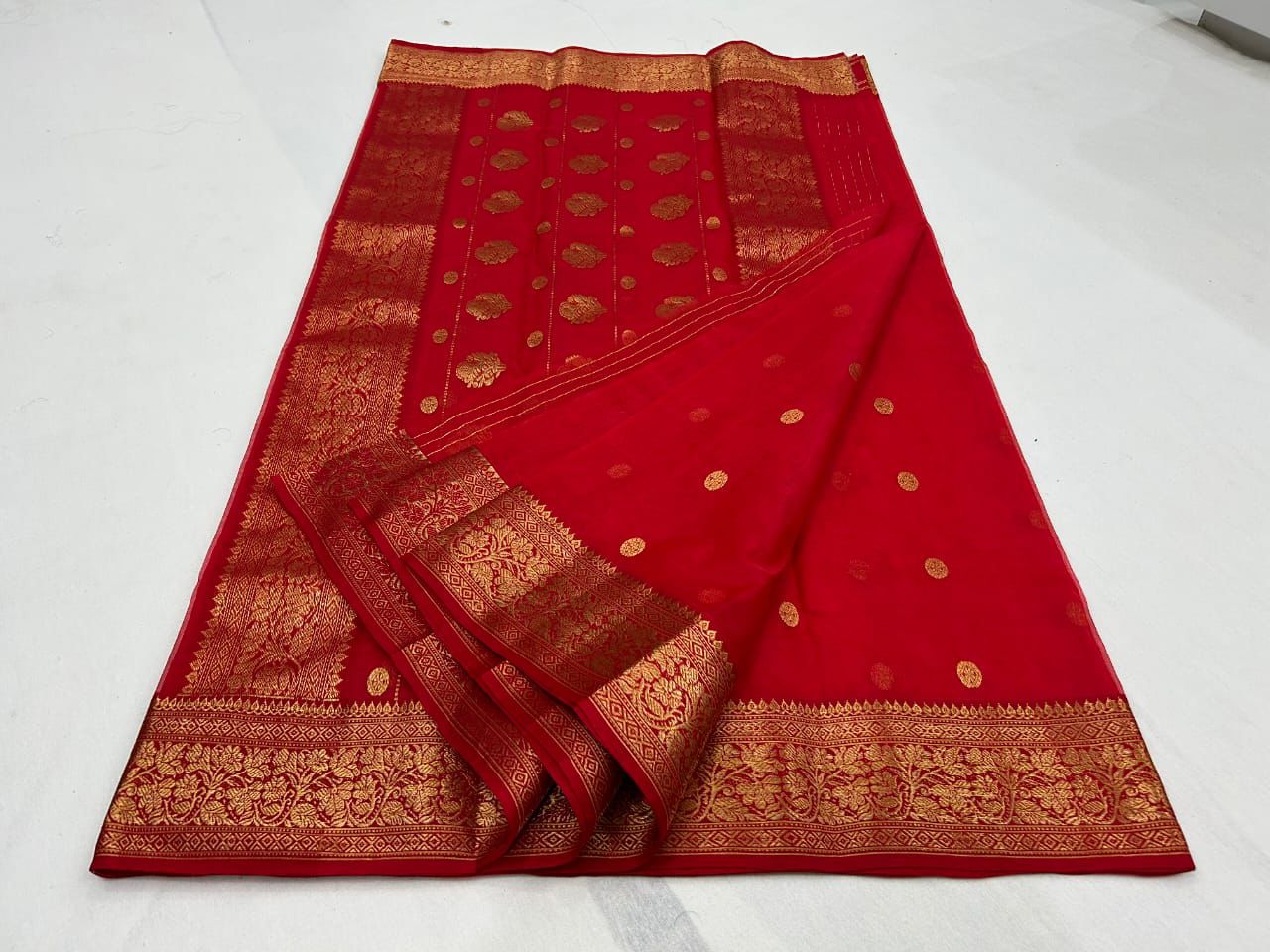 Handloom Red Katan Silk Organza Saree | Authentic Gold Zari Work