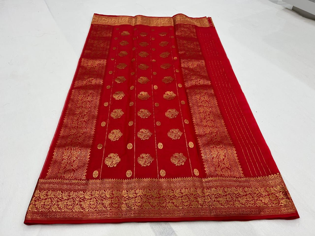 Handloom Red Katan Silk Organza Saree | Authentic Gold Zari Work