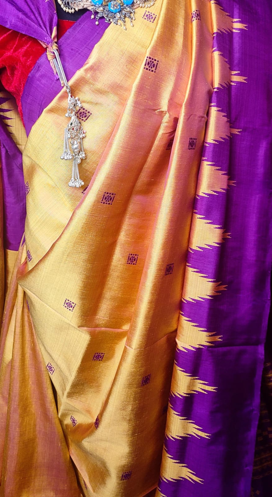 Unique Golden Mustard Authentic Berhampuri Double Pallu Silk Saree