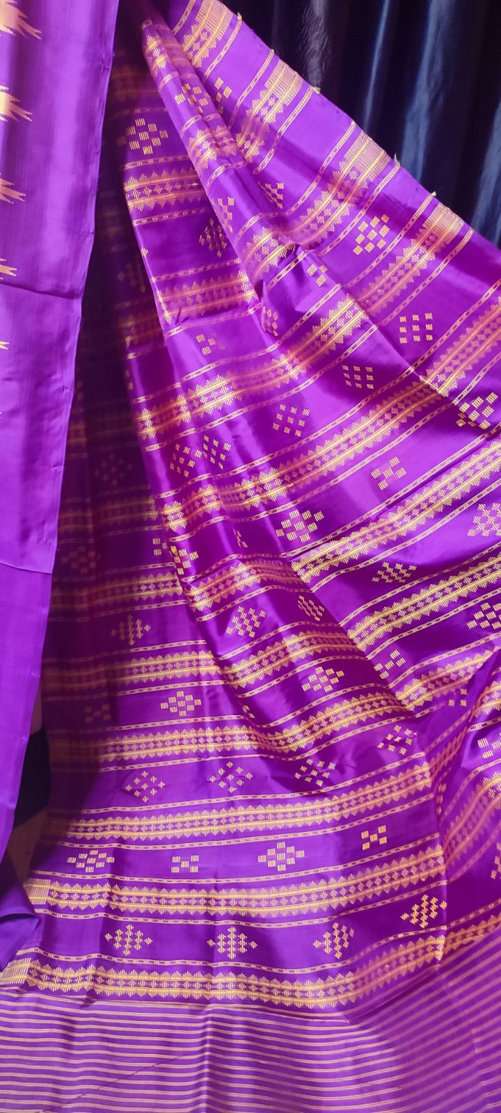 Unique Golden Mustard Authentic Berhampuri Double Pallu Silk Saree