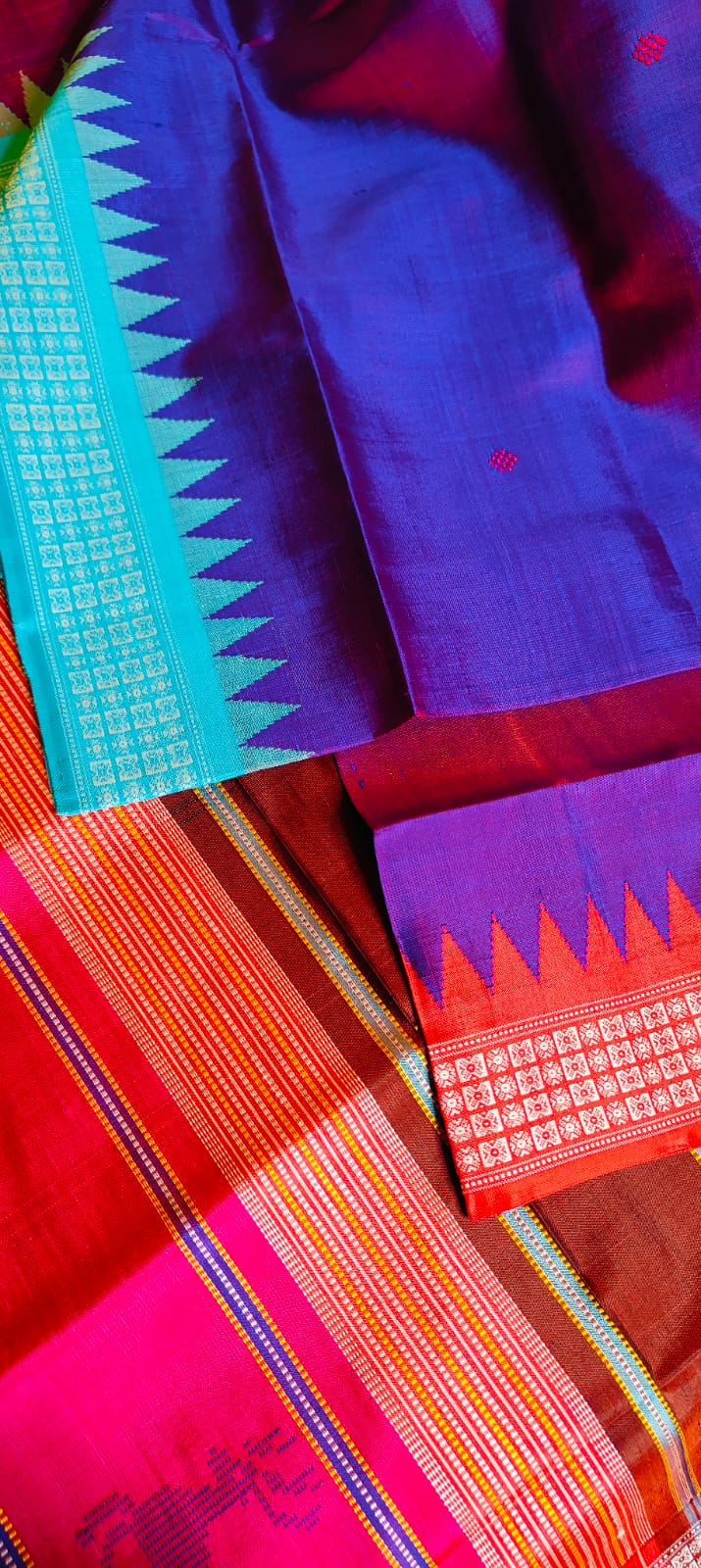 Luxury Purple Color Dual Tone Berhampuri Double Pallu Silk Saree