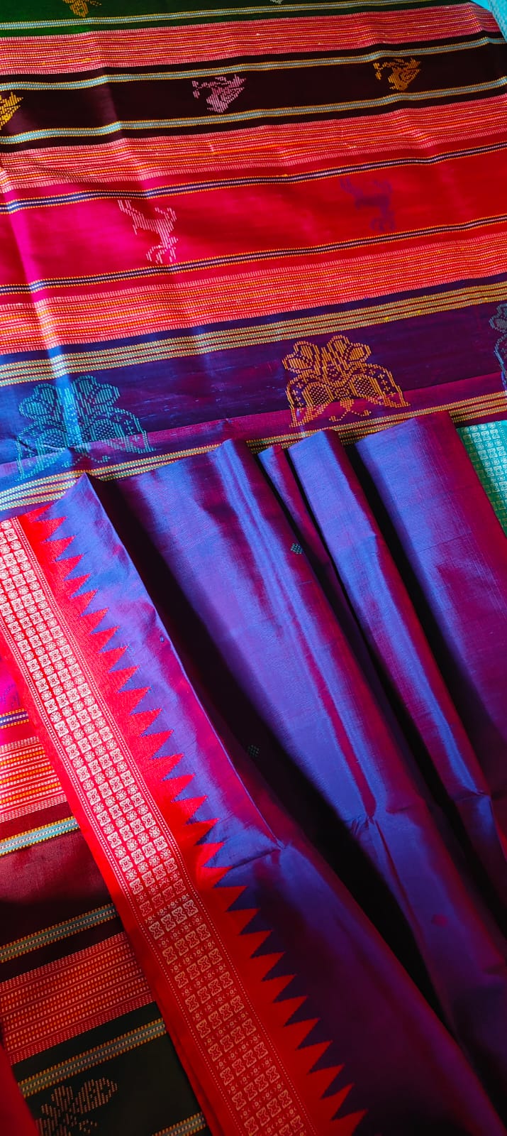 Luxury Purple Color Dual Tone Berhampuri Double Pallu Silk Saree