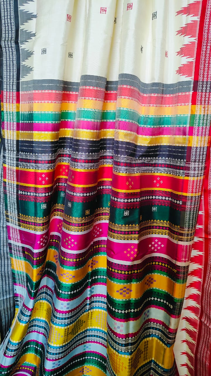 Beautiful White Color Berhampuri Silk Saree