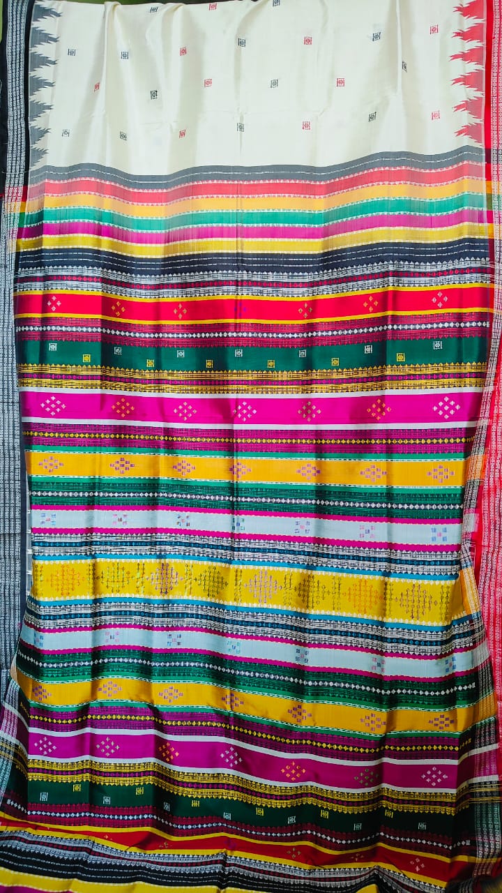 Beautiful White Color Berhampuri Silk Saree
