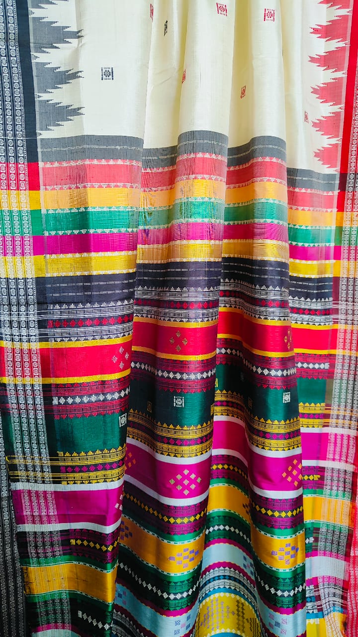 Beautiful White Color Berhampuri Silk Saree