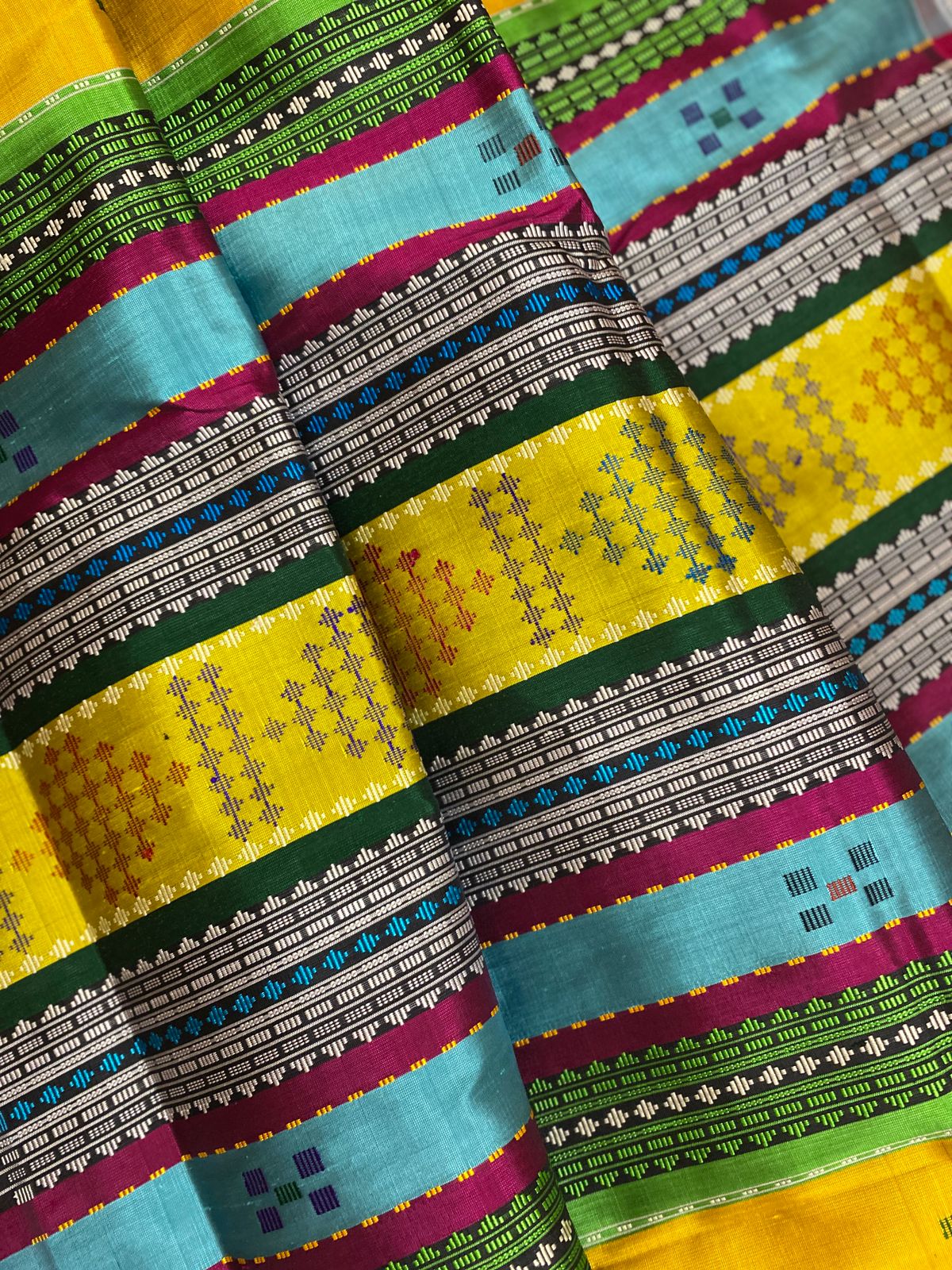 Milky White Ganga Jamuna Border Berhampuri Double Aanchal Saree