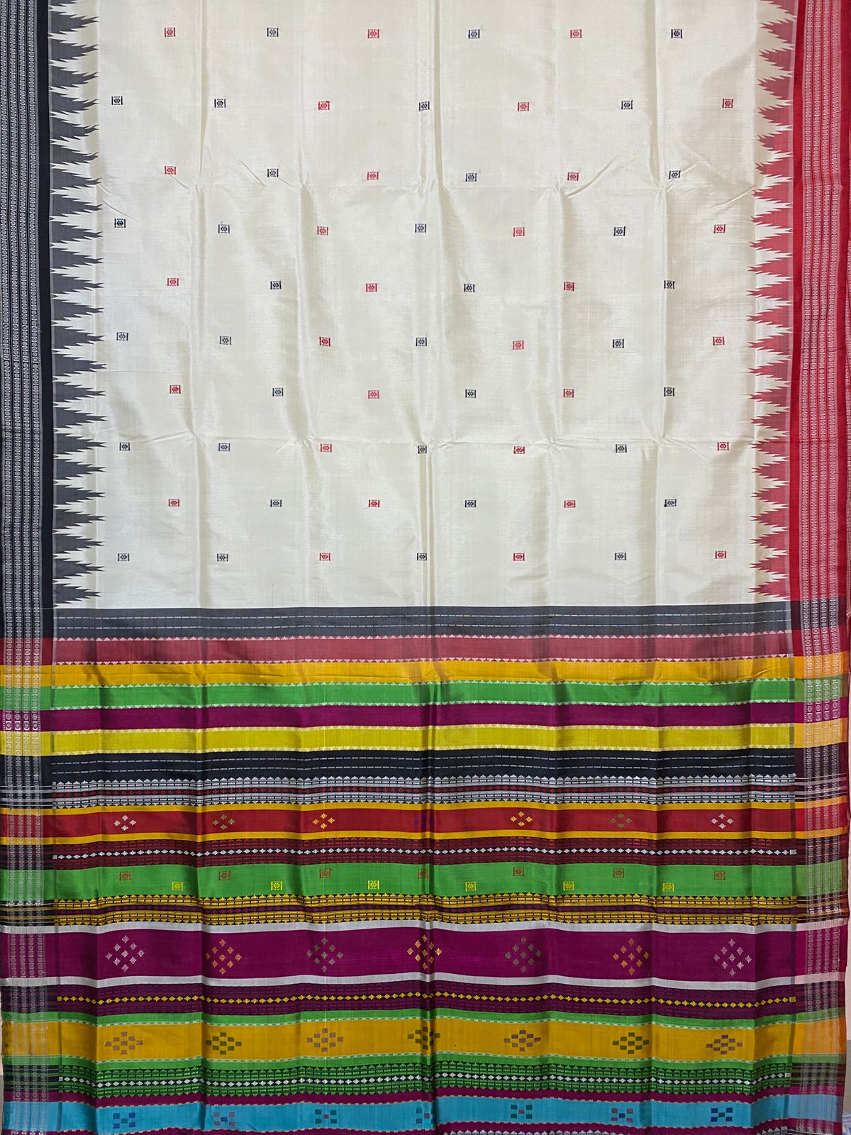 Milky White Ganga Jamuna Border Berhampuri Double Aanchal Saree