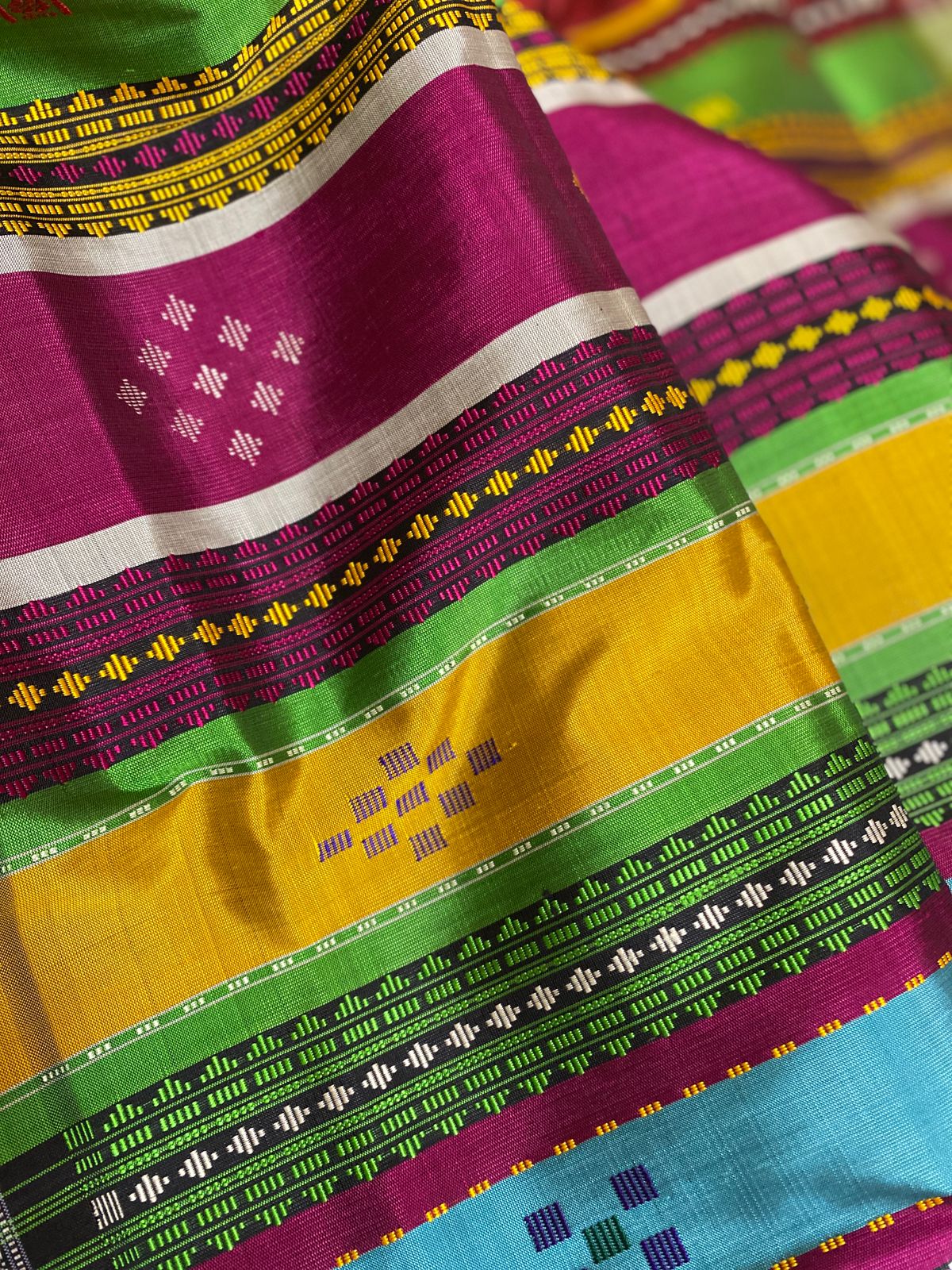 Milky White Ganga Jamuna Border Berhampuri Double Aanchal Saree