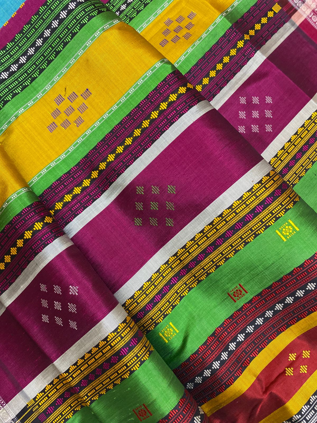 Milky White Ganga Jamuna Border Berhampuri Double Aanchal Saree