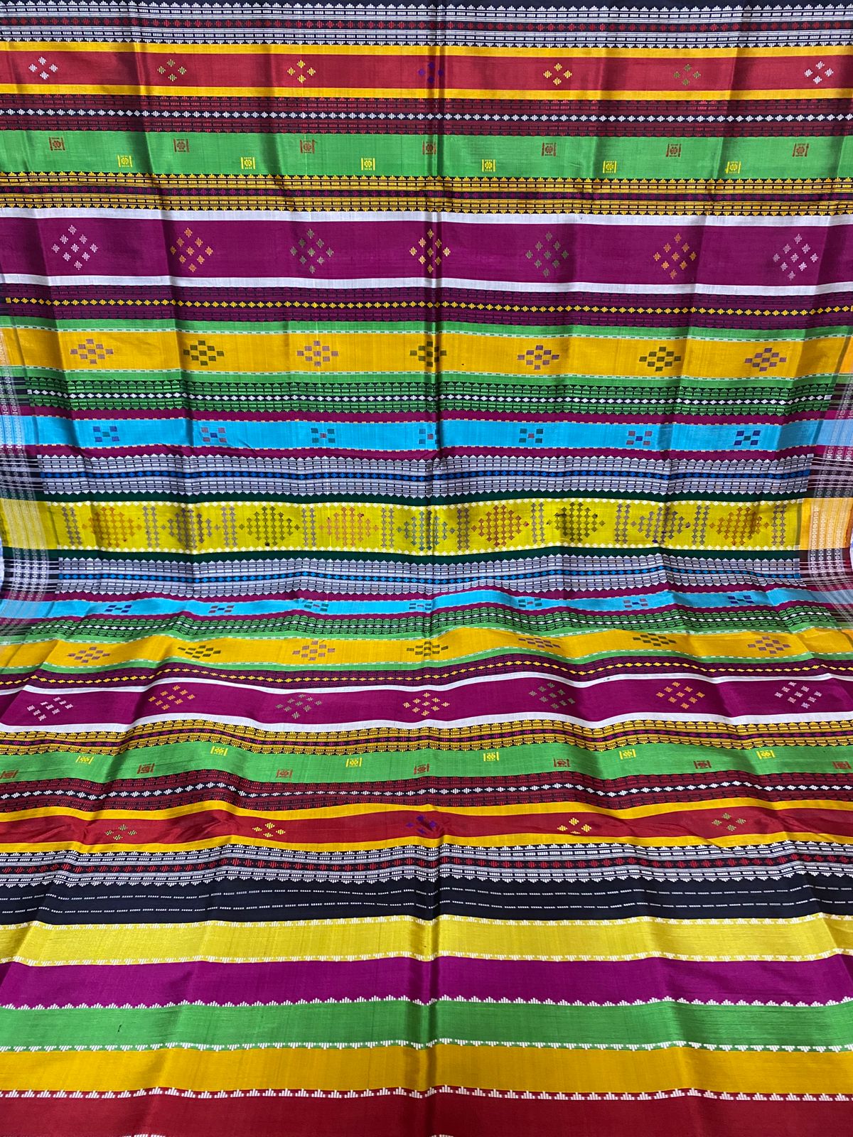 Milky White Ganga Jamuna Border Berhampuri Double Aanchal Saree