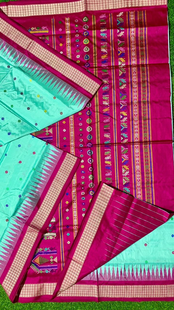 Aqua Blue Pure Silk Dolabedi Authentic Handloom Saree