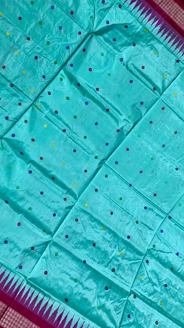 Aqua Blue Pure Silk Dolabedi Authentic Handloom Saree
