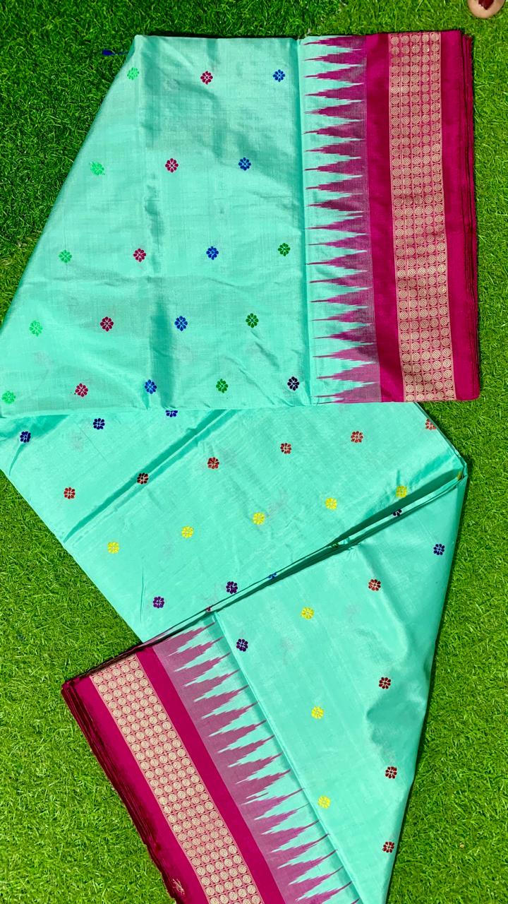 Aqua Blue Pure Silk Dolabedi Authentic Handloom Saree