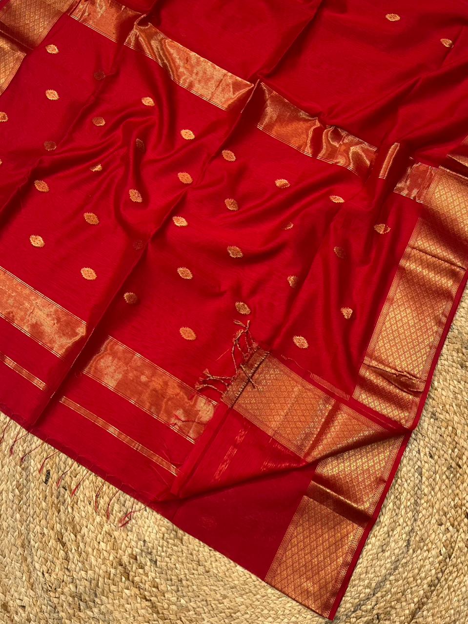 Handwoven Maheshwari Silk Red Color Saree
