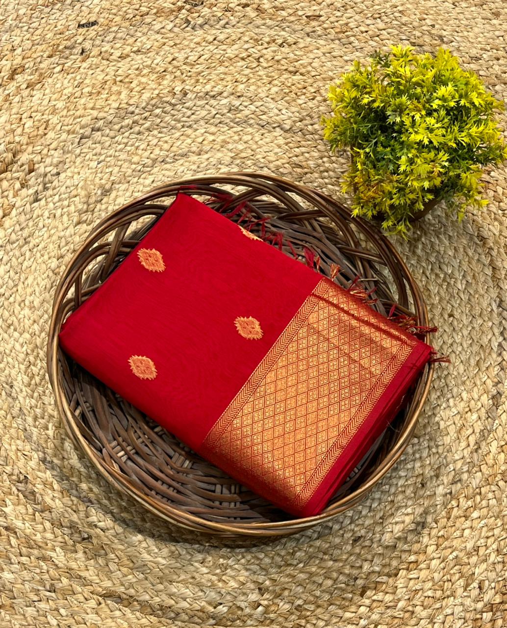 Handwoven Maheshwari Silk Red Color Saree