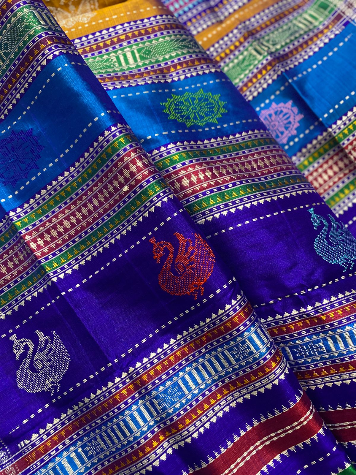 Royal Blue Authentic Berhampuri Silk Double Aanchal Saree
