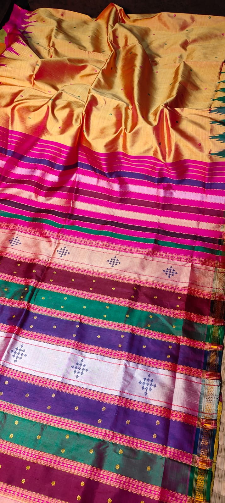 Beautiful Color Combination of Authentic Berhampuri Silk Handloom Saree With Contrast Blouse Piece