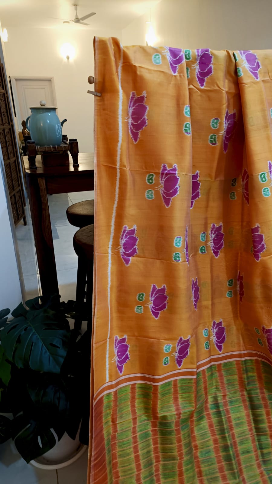 Exclusive Yellow Color Khandua Mulberry Silk Lotus Motif Saree