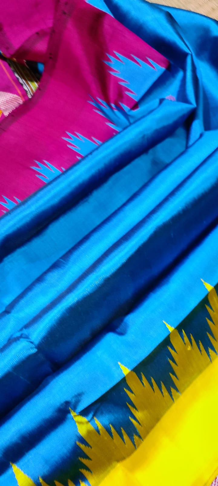 Exclusive Berhampuri Double Pallu Silk Saree with Ganga–Jamuna Border & Heavy Threadwork Pallu