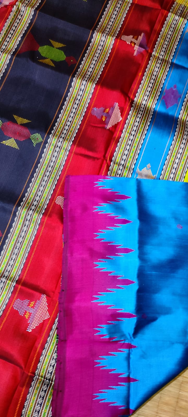 Exclusive Berhampuri Double Pallu Silk Saree with Ganga–Jamuna Border & Heavy Threadwork Pallu