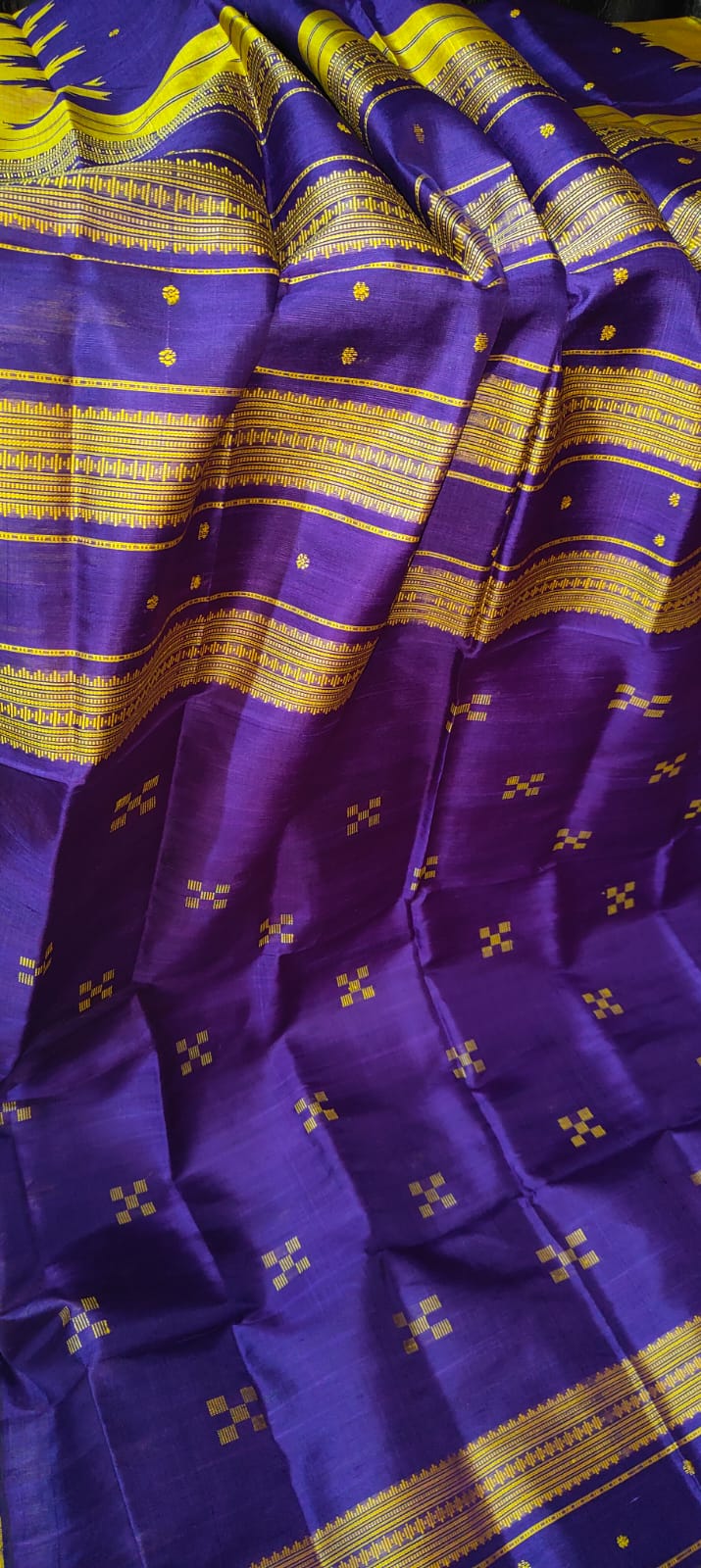 Luxury Rich Blue Berhampuri Double Pallu Silk Saree with Blouse