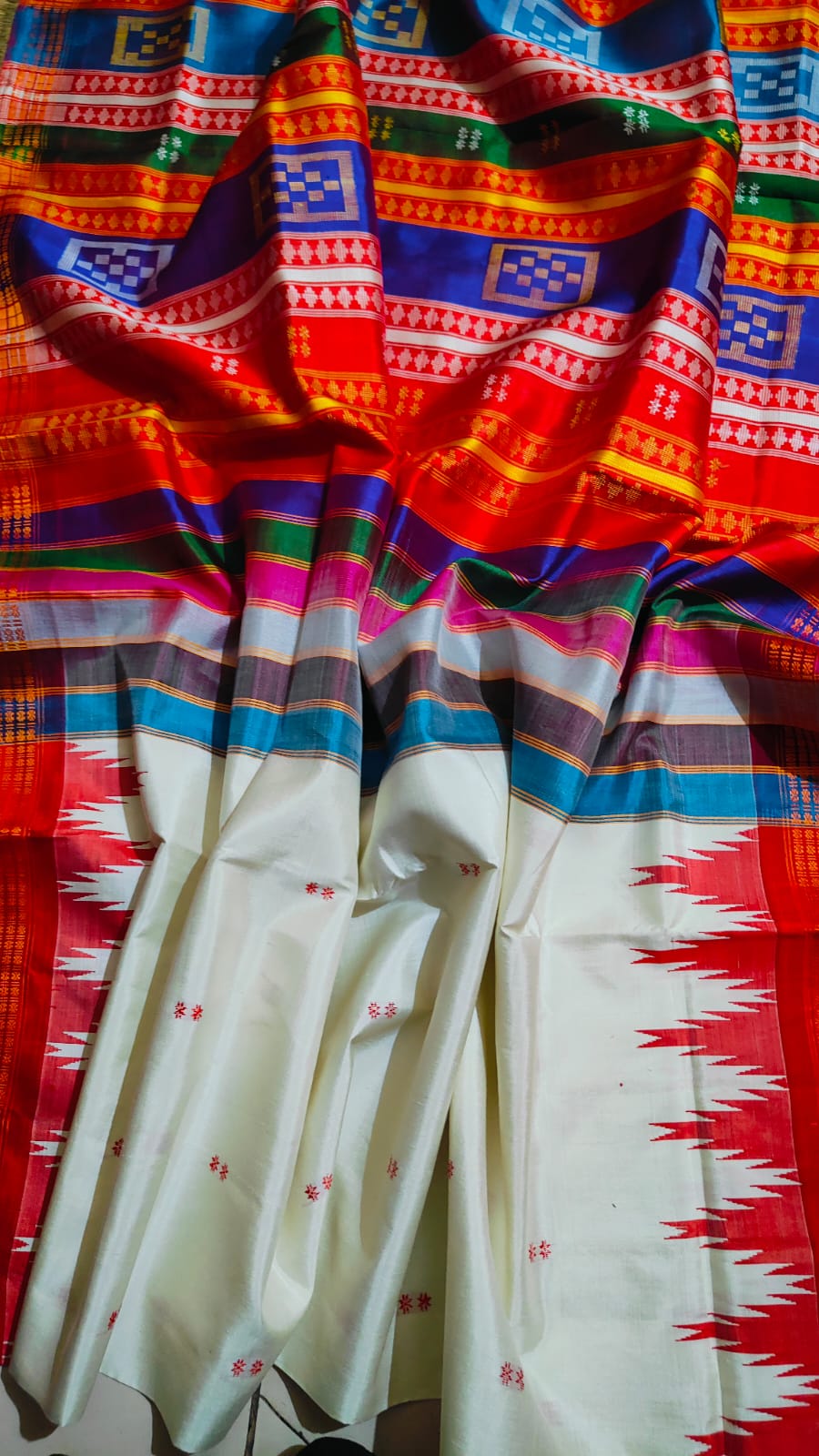 Berhampuri Silk Saree 4 Fulia Rudraksha Border Double Pallu - Odisha Handloom