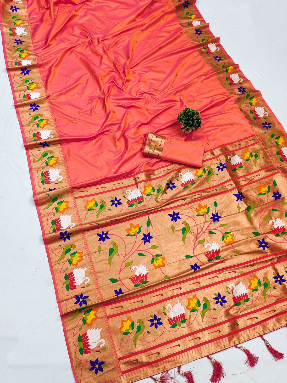 Premium Soft Silk Paithani Saree with Swan Motif Brocade | All-Over Butti | Rich Swan Pallu