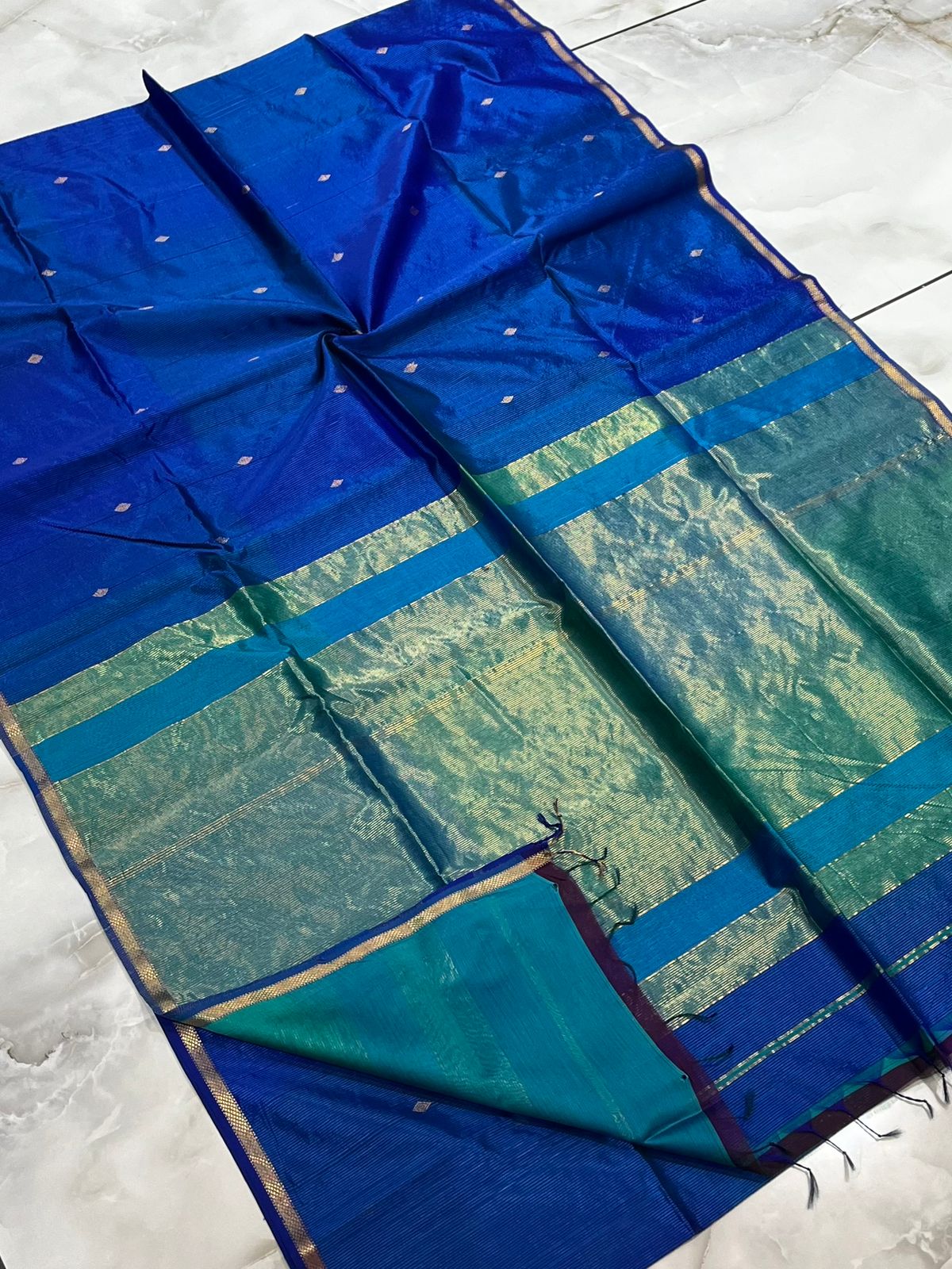 Royal Blue Pure Maheshwari Silk by Silk Handloom Saree