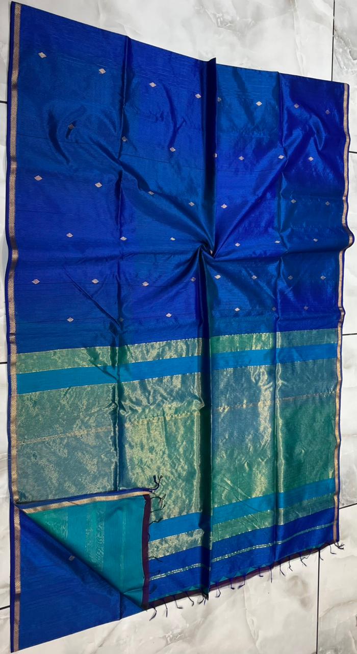 Royal Blue Pure Maheshwari Silk by Silk Handloom Saree