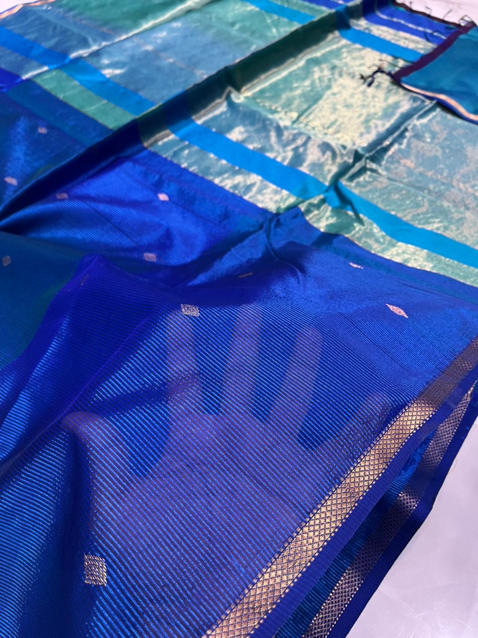 Royal Blue Pure Maheshwari Silk by Silk Handloom Saree