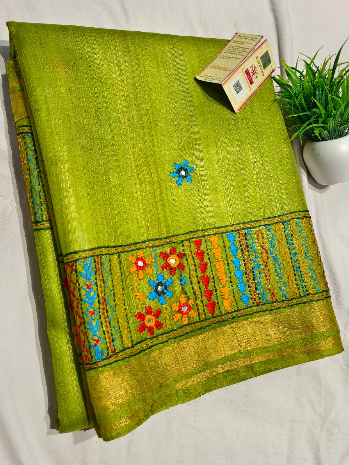 Chhattisgarh Tussar Silk Hand Embroidered Saree (With Stitched Blouse)