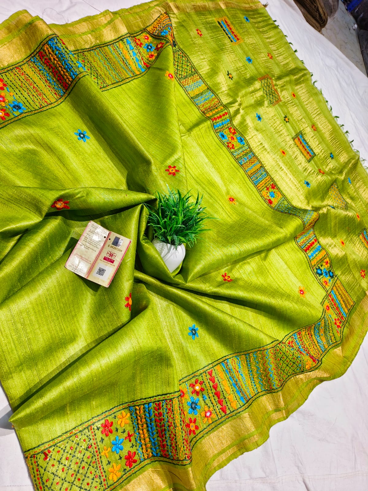 Chhattisgarh Tussar Silk Hand Embroidered Saree (With Stitched Blouse)