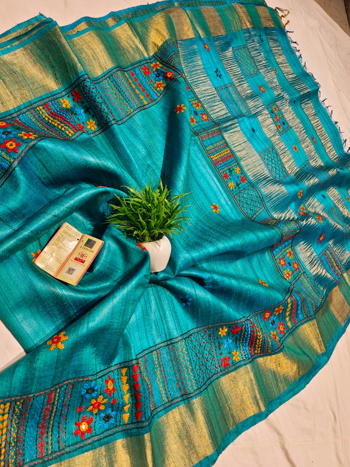 Chhattisgarh Tussar Silk Hand Embroidered Saree (With Stitched Blouse)