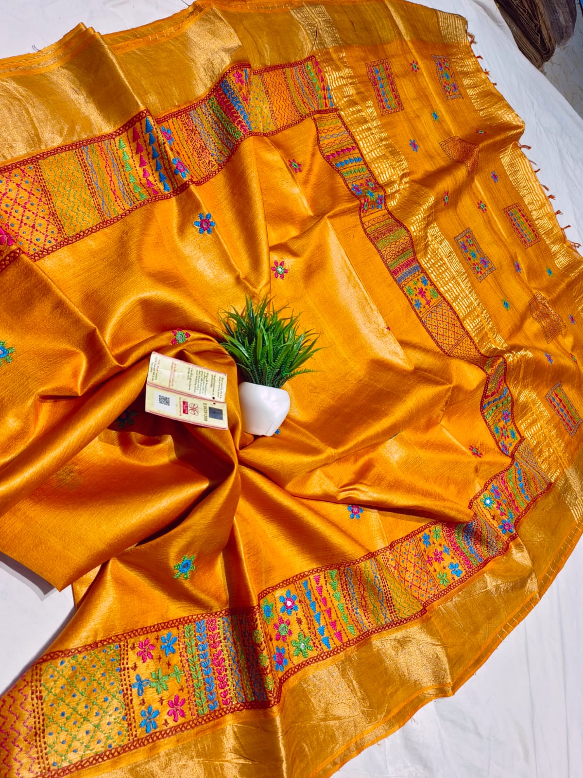 Chhattisgarh Tussar Silk Hand Embroidered Saree (With Stitched Blouse)